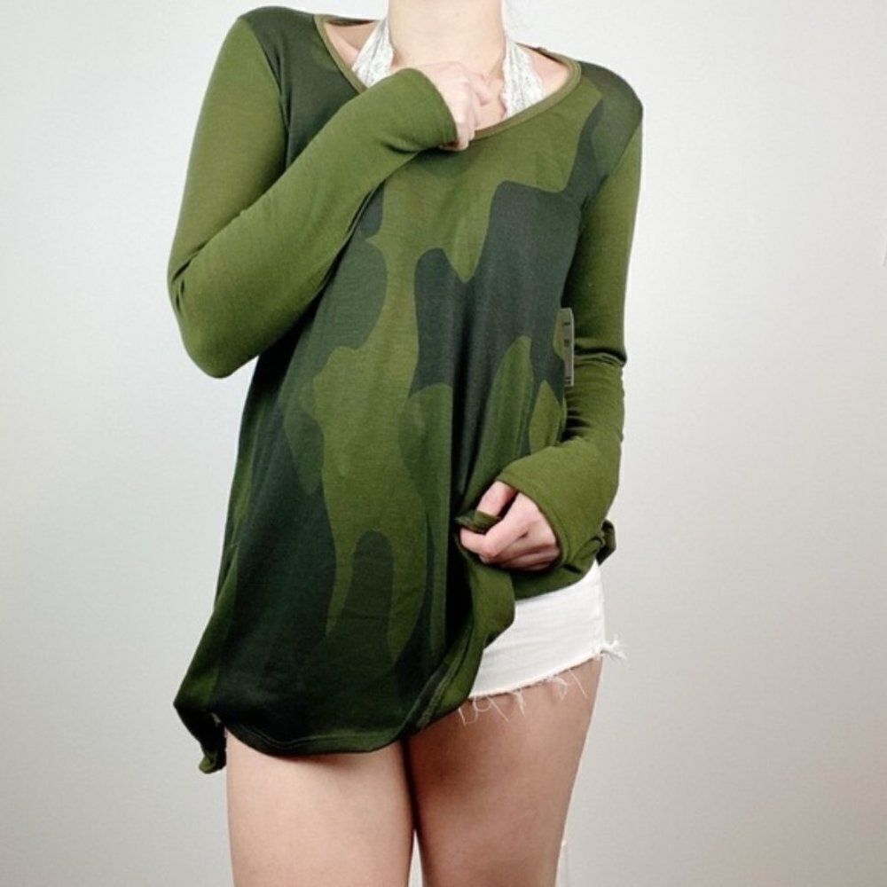 Go Couture Green Camouflage Long Sleeve Top